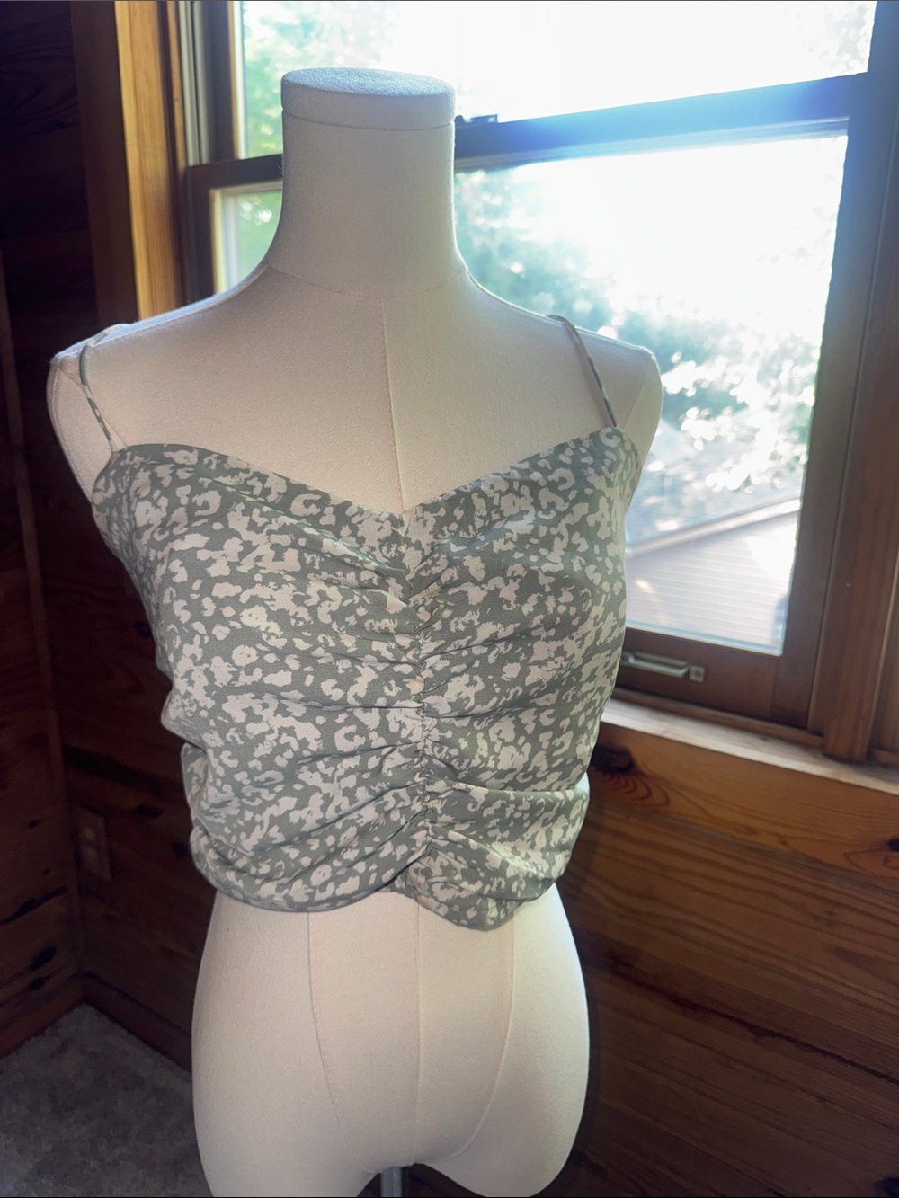 Abercrombie & Fitch Sage Green Floral Ruched Camisole